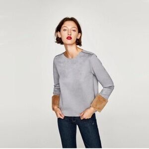 Zara Faux Suede Long Sleeve faux  Fur Cuff Sleeve
